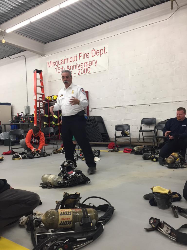 Tiverton Fire Chief Robert Lloyd conducts an Air Management  class and SCBA overview for Southern League Members