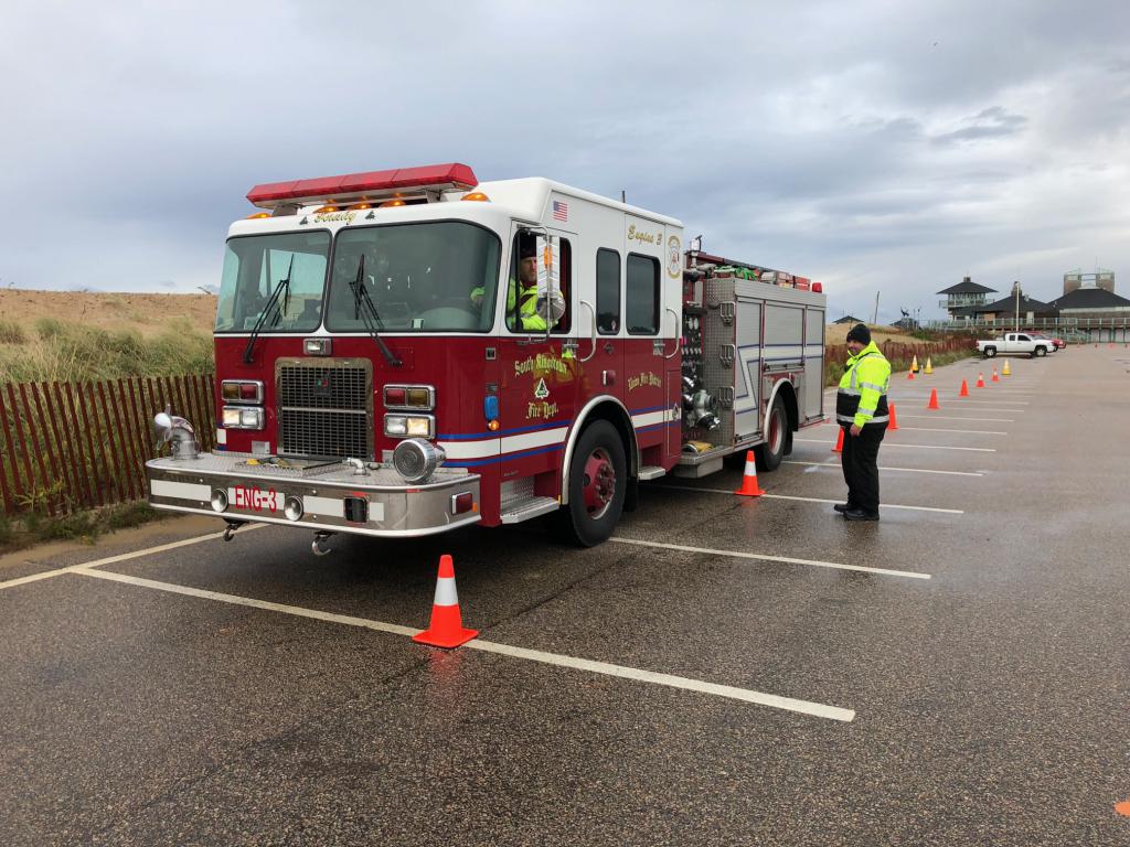 Union Fire District Battalion Chief Keith Maine instructs a driver at the Southern League's EVOC class at Misquamicut State Beach in October of 2018